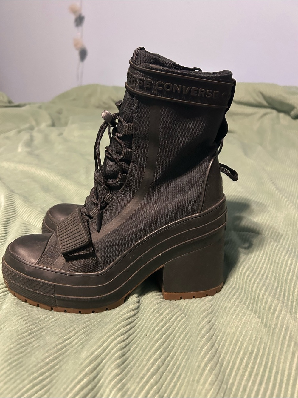 Converse Women's Black Platform Lace-Up Ankle Boots with Strap - Picture 5 of 9